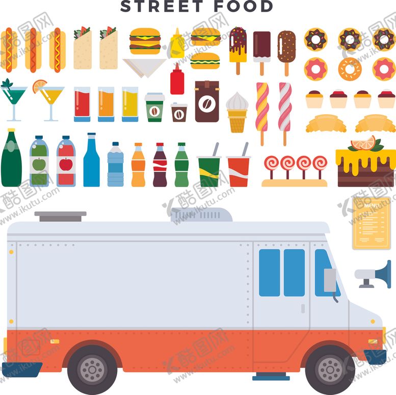 编号：39556111242044438973【酷图网】源文件下载-街头美食餐车及多样食品
