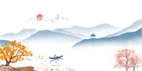 古风山水意境淡雅背景素材