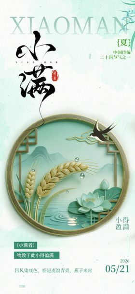 简约中国风小满节气海报
