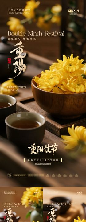 地产重阳节菊花系列海报