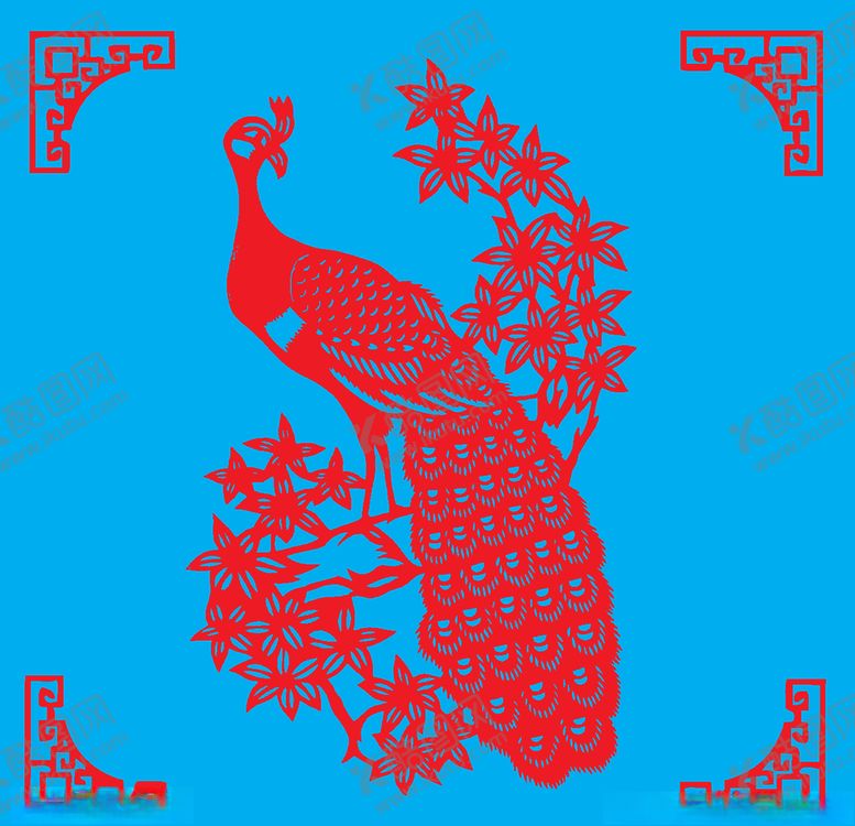 编号：99393610061935279629【酷图网】源文件下载-孔雀剪纸