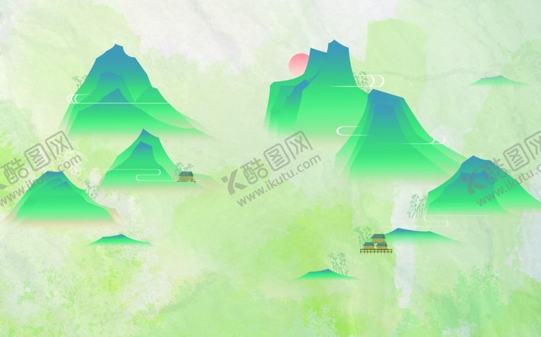 编号：70154510021029353587【酷图网】源文件下载-水墨山水太阳背景墙