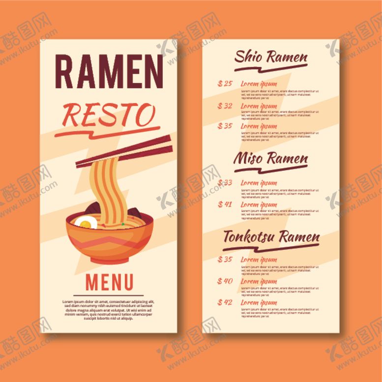编号：75283704060056433862【酷图网】源文件下载-拉面餐厅菜单设计展示