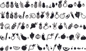黑白矢量可爱蔬菜水果