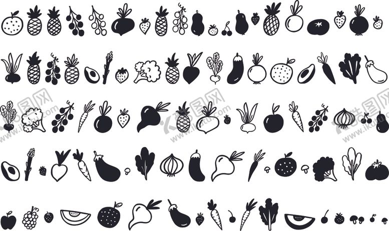 编号：39067109140533443973【酷图网】源文件下载-黑白矢量可爱蔬菜水果