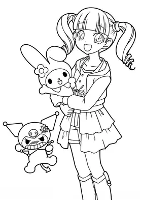 黑白手绘卡通人物素材女生小学生儿童