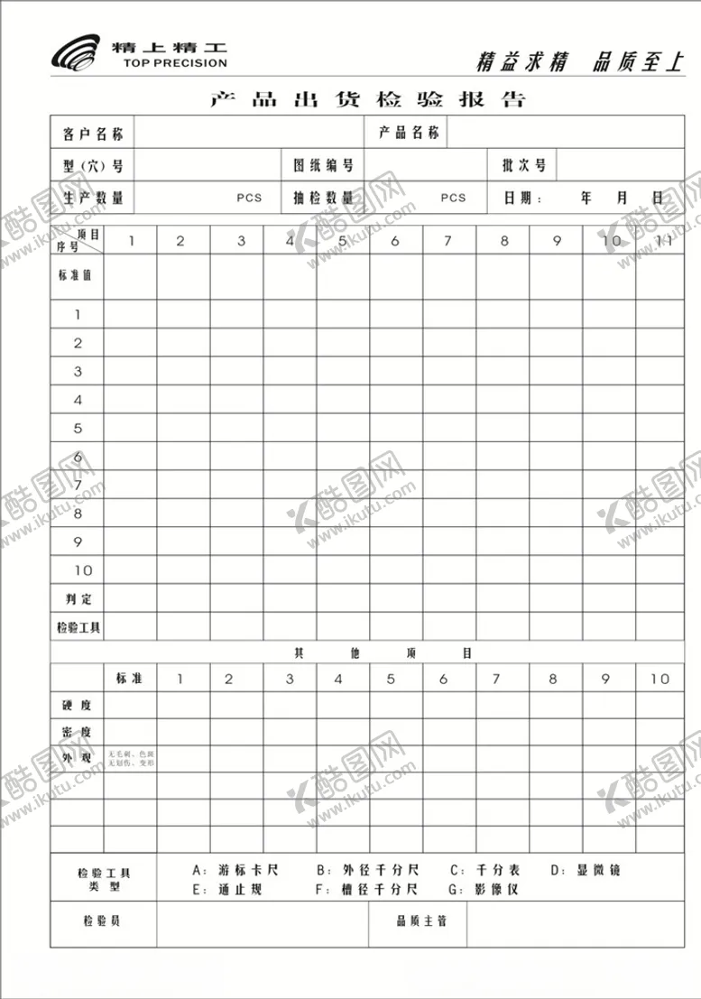 编号：70754606172219242285【酷图网】源文件下载-出货检验报告