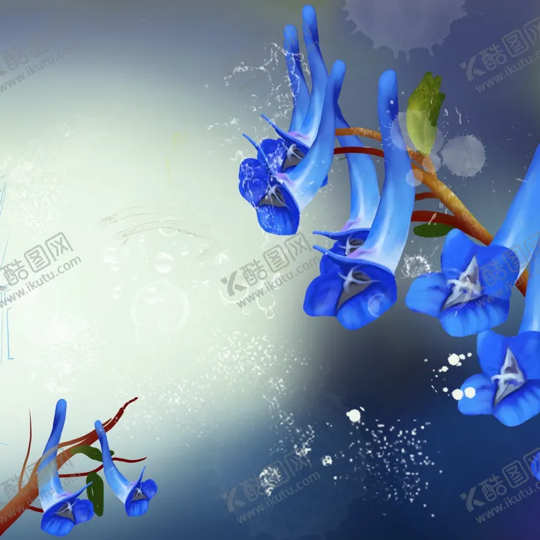 编号：39076211282048349206【酷图网】源文件下载-紫色喇叭花花枝挂画装饰画