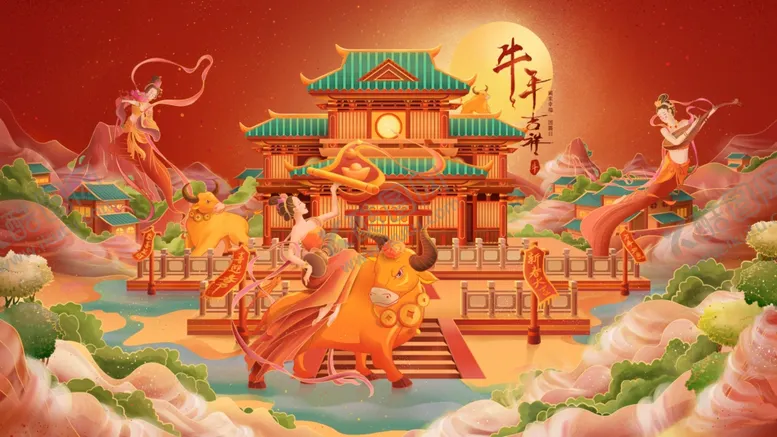 编号：52001204181637545225【酷图网】源文件下载-牛年贺岁插画