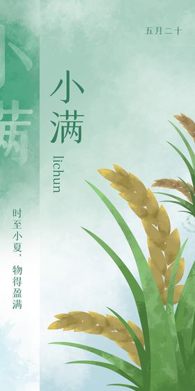 蓝天白云麦子小满手绘插画海报