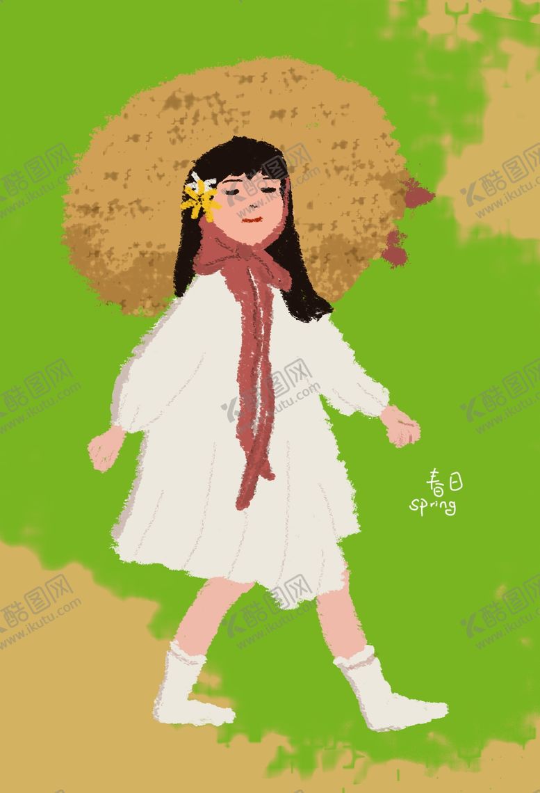 编号：48848707030313089928【酷图网】源文件下载-手绘插画春日小女孩