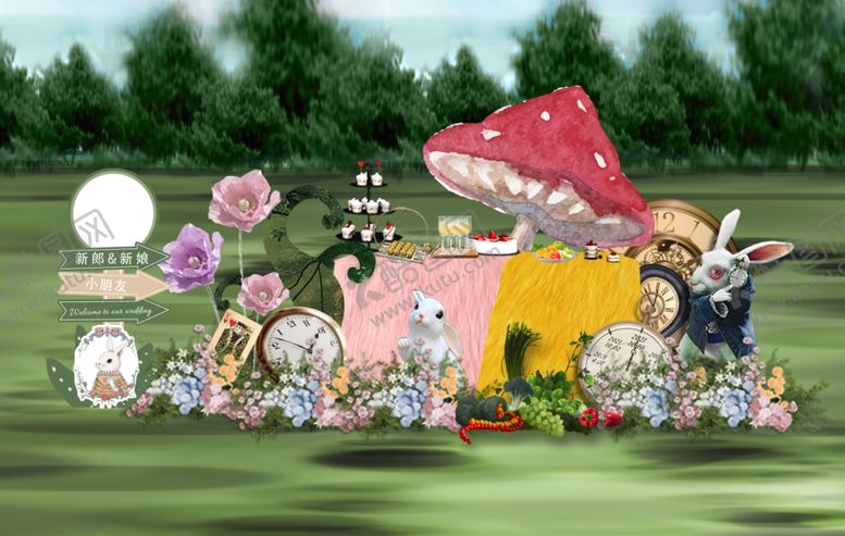 编号：37438411251642185237【酷图网】源文件下载-草坪户外生日婚礼甜品区