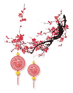 中国风灯笼梅花元素PNG挂饰