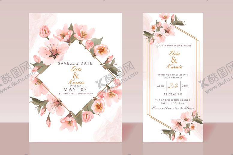 编号：28694710120157421713【酷图网】源文件下载-浪漫花卉婚礼邀请函