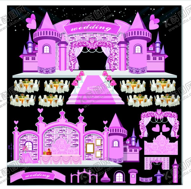 编号：30123911251511075823【酷图网】源文件下载-梦幻紫色城堡婚礼场景设计