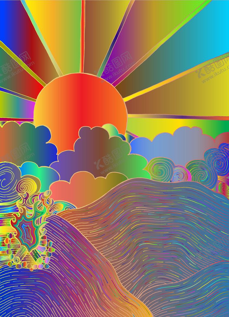 编号：29984809091038128637【酷图网】源文件下载-梦幻彩虹日出风景图