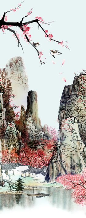手绘松树素材中国风插画中国风装饰画