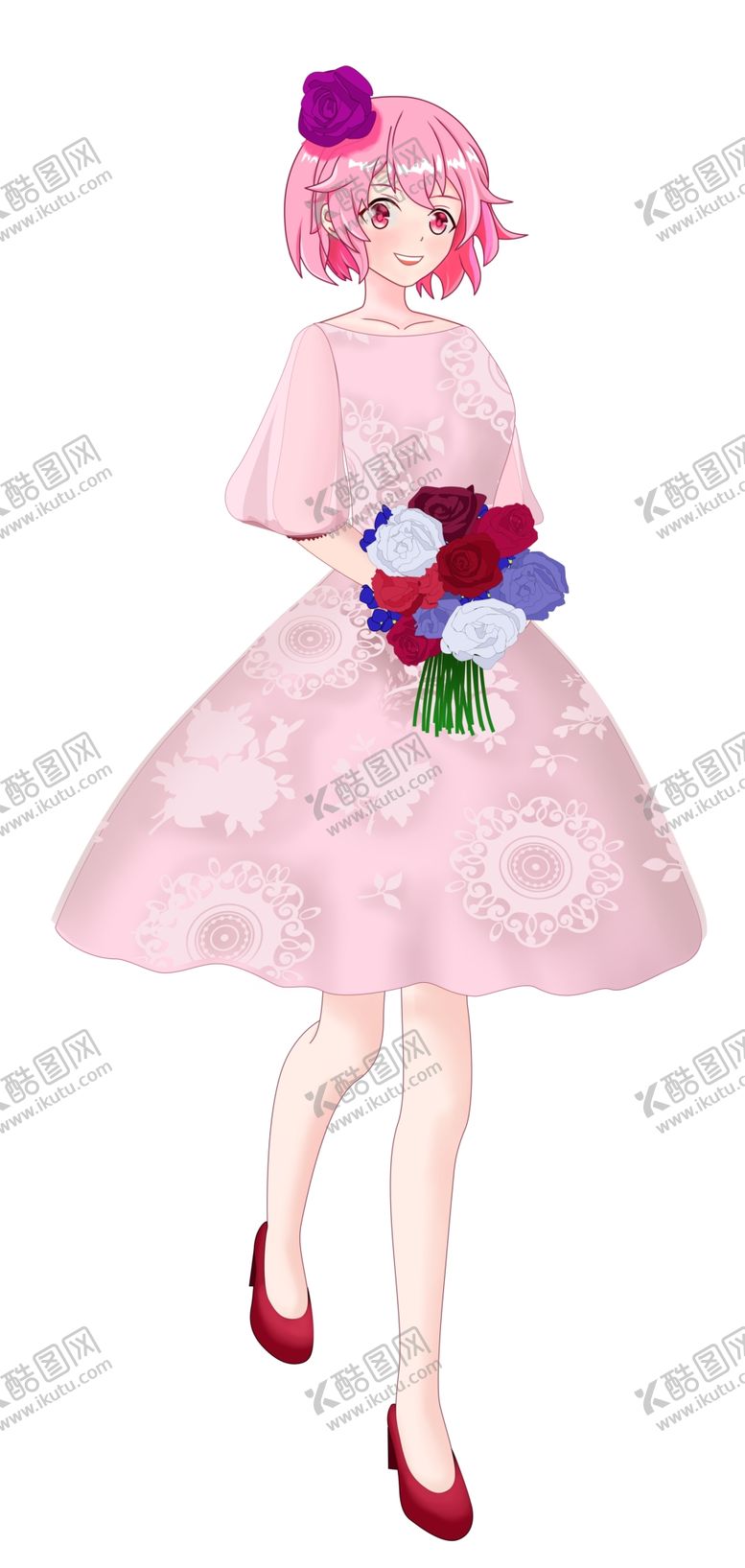 编号：98183307031727384073【酷图网】源文件下载-卡通形象粉色婚纱设计