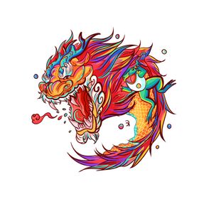 国潮醒狮金钱蛙彩色元素