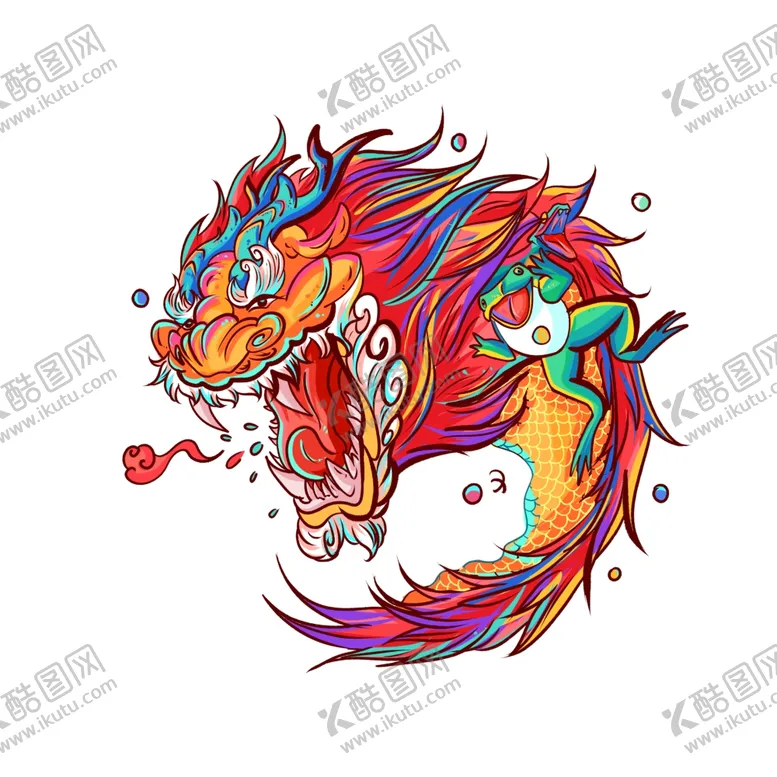编号：60131306260038424878【酷图网】源文件下载-国潮醒狮金钱蛙彩色元素