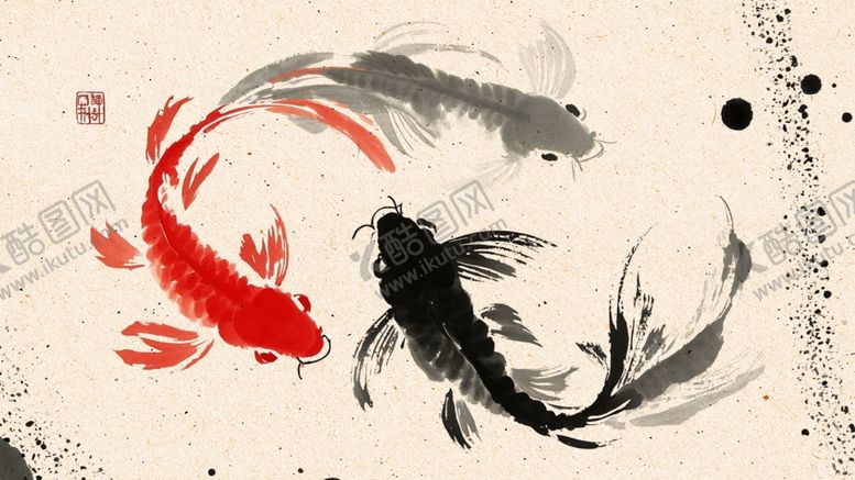 编号：47515602260005006346【酷图网】源文件下载-古风水墨锦鲤