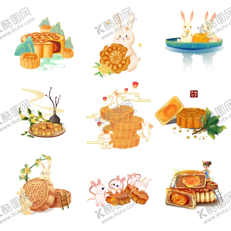 编号：73379606300403595760【酷图网】源文件下载-中秋传统美食插画集合