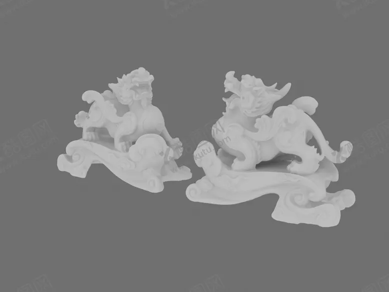 编号：54091310091824357513【酷图网】源文件下载-麒麟狮子雕塑3d摆件