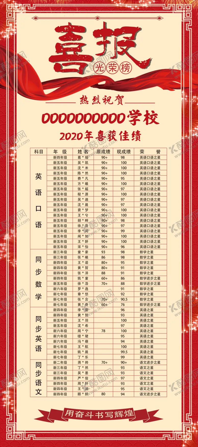 编号：43026205161409573468【酷图网】源文件下载-喜报金榜题名学校光荣榜