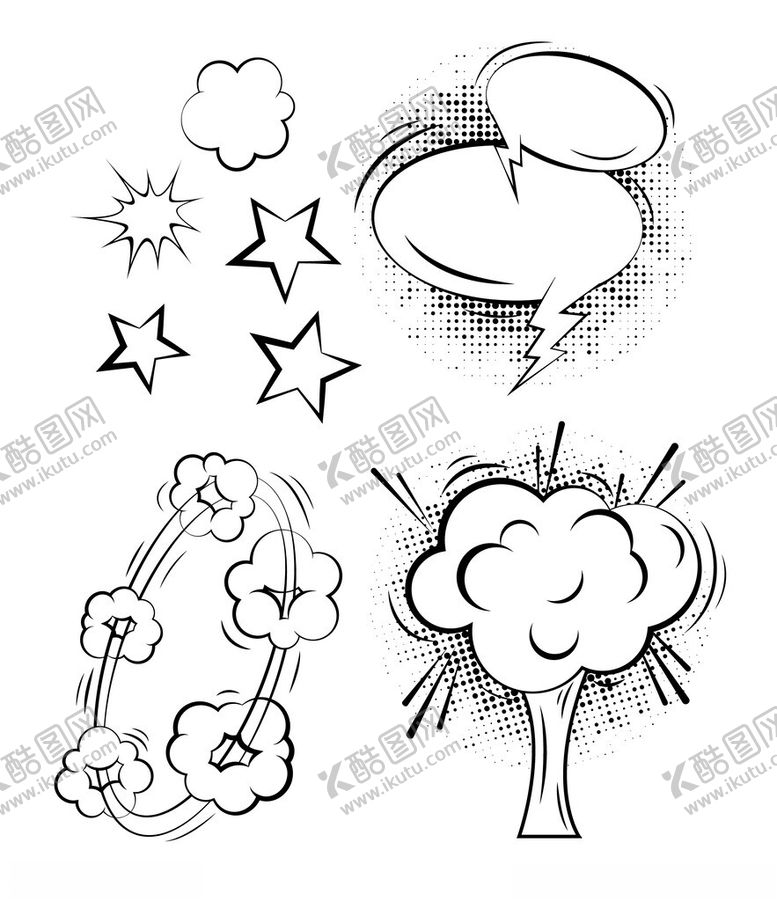 编号：65536602270926002986【酷图网】源文件下载-黑白素描漫画爆炸效果矢量元素