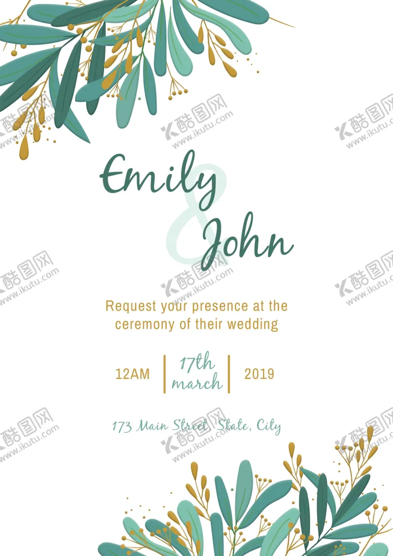 编号：66091606260502043325【酷图网】源文件下载-小清新婚礼邀请函模板