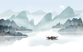 山水画PSD工笔玄关