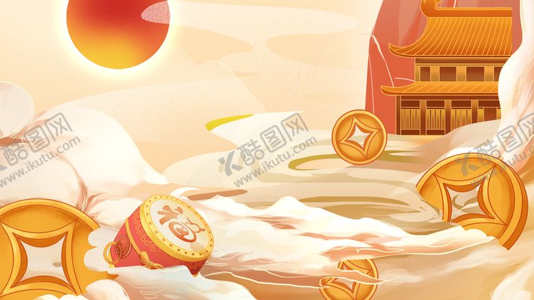 编号：63547009150613297015【酷图网】源文件下载-国潮新年春节插画海报背景