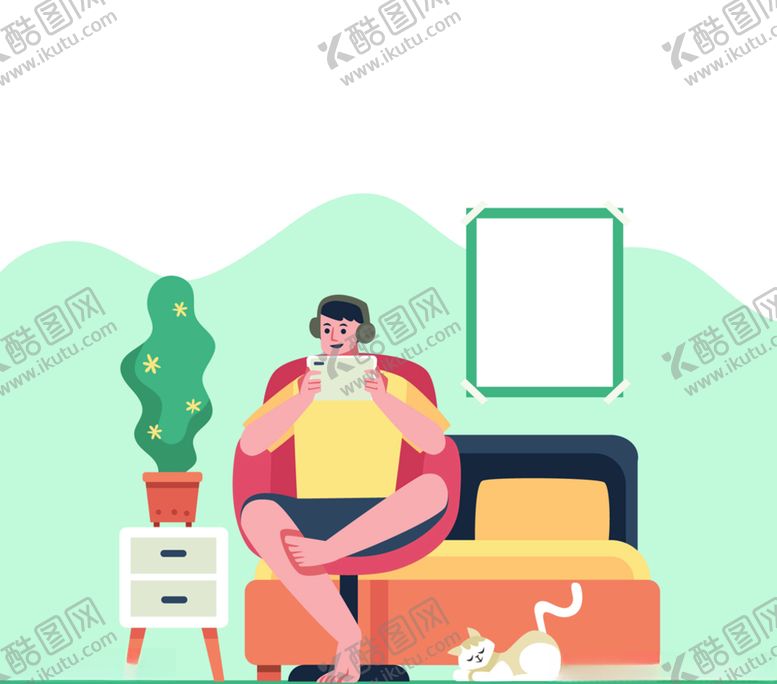 编号：81558710272324221805【酷图网】源文件下载-看电脑男子客厅