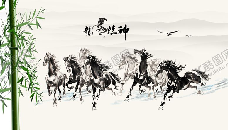 编号：40623404171716112218【酷图网】源文件下载-龙马精神竹子电视背景墙