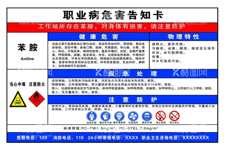 编号：76798412220005214901【酷图网】源文件下载-职业病危害告知卡苯胺