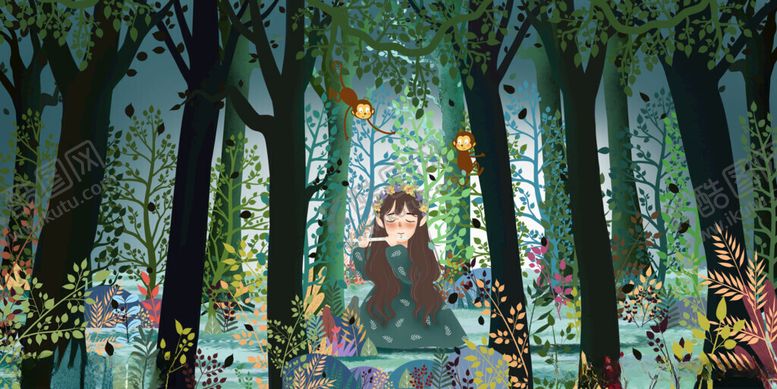编号：21167711150158077100【酷图网】源文件下载-梦幻森林中的奇幻女孩