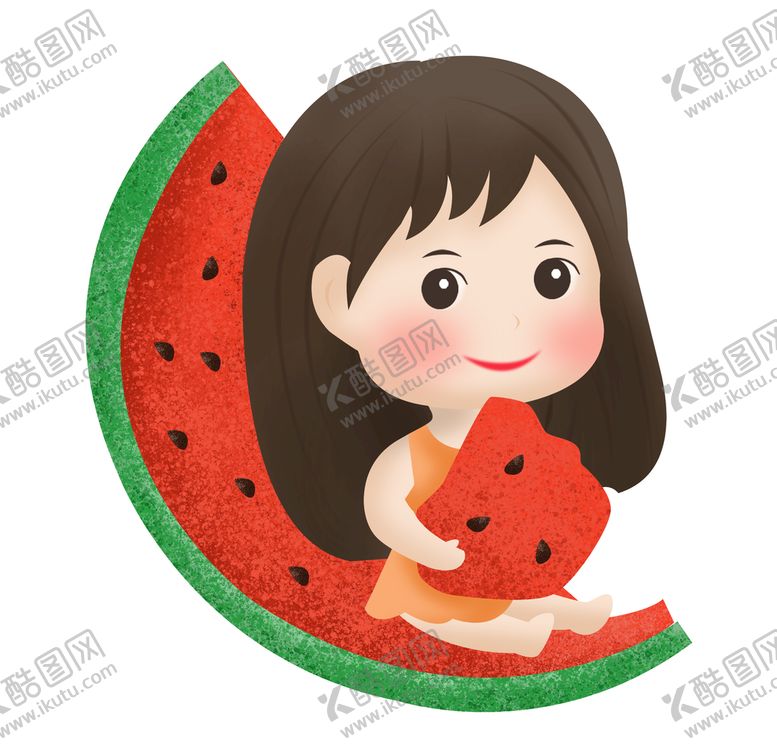 编号：71302110170601061931【酷图网】源文件下载-夏天之手绘卡通的小女孩吃西瓜