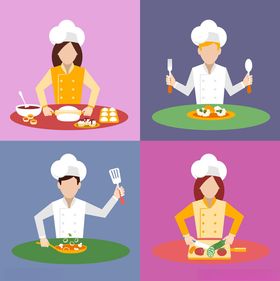 厨师烹饪动作插画