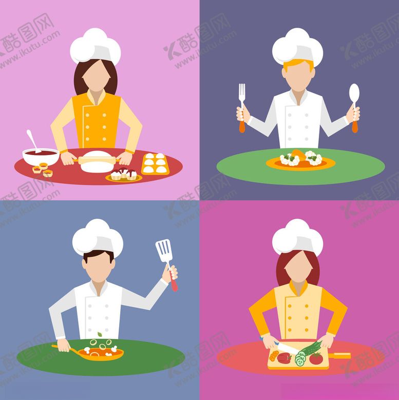 编号：94081404250021365248【酷图网】源文件下载-厨师烹饪动作插画