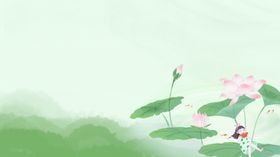 立夏水墨风荷叶女孩背景