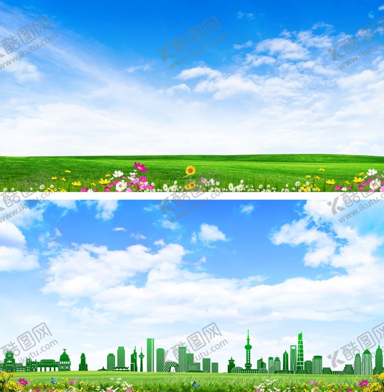 编号：65486410071659083513【酷图网】源文件下载-蓝天白云绿草地背景