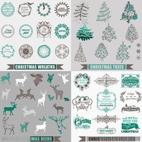 圣诞装饰元素矢量图标集