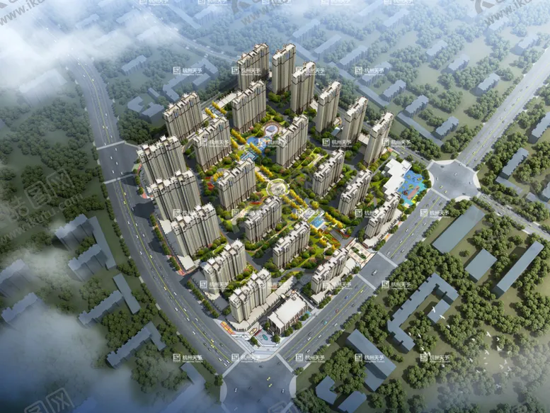 编号：14902509181609439028【酷图网】源文件下载-绿城别墅洋房园林住宅鸟瞰
