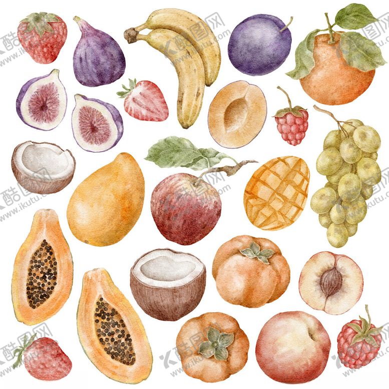 编号：18750603020006378111【酷图网】源文件下载-水彩手绘水果元素