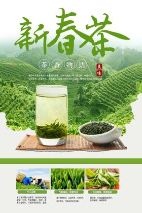 中国风绿茶上市春茶上市促销海报