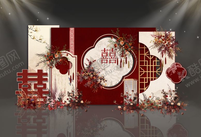 编号：29279106091018179168【酷图网】源文件下载-中式婚礼舞台背景