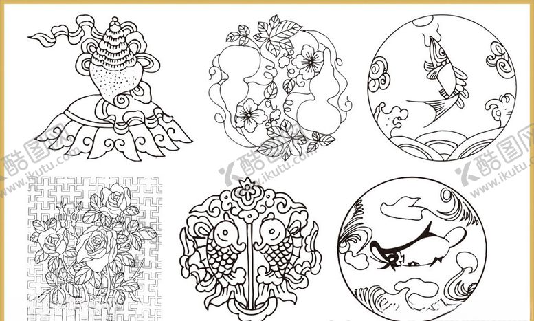 编号：26910609180601547526【酷图网】源文件下载-传统花纹线条插画传统素材