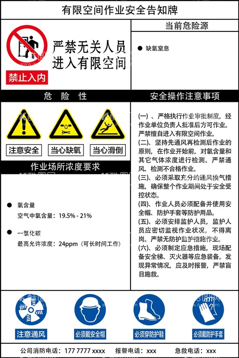 编号：53004611150229545395【酷图网】源文件下载-有限空间作业告知牌