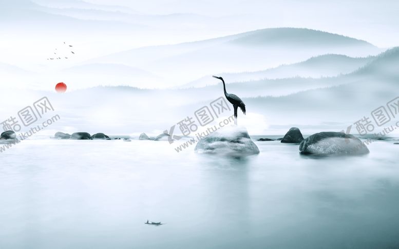 编号：77353509232257535416【酷图网】源文件下载-古风中式山水水墨水彩墙画背景