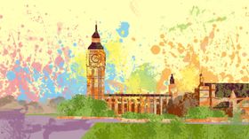 哈弗大学古典建筑水彩画插画